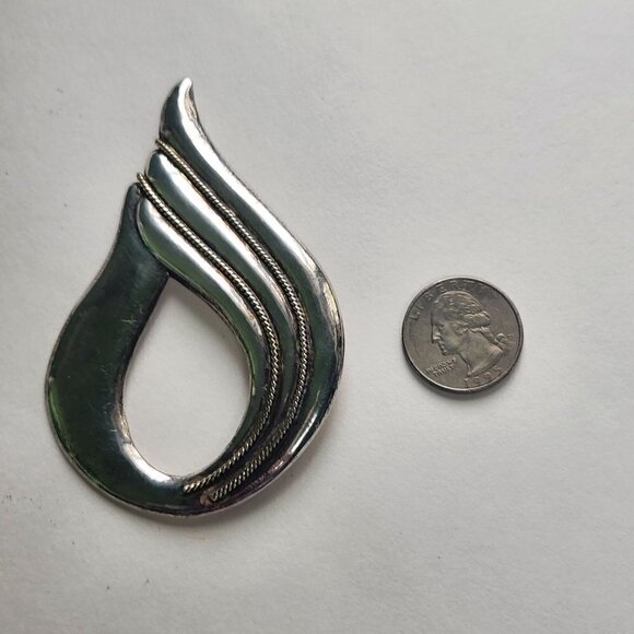 Vintage Modernist Statement Sterling Silver 925 Large Teardrop Brooch - Picture 2 of 7